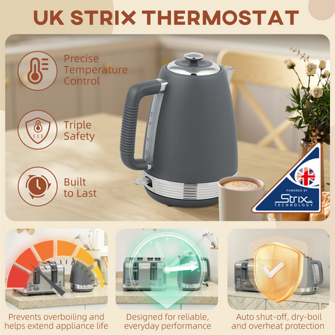 HOMCOM 1.7L 3000W Quick Boil Kettle and 4 Slice Toaster Set Crumb Tray