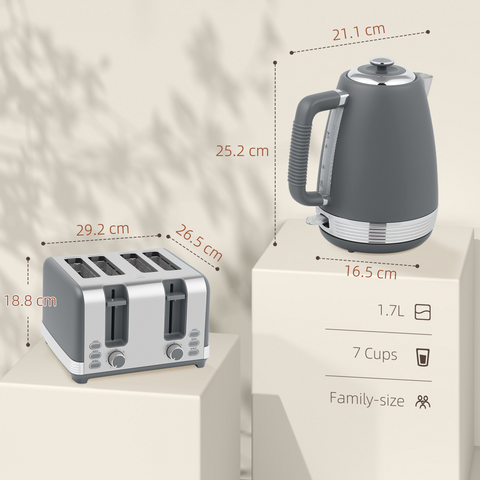 HOMCOM 1.7L 3000W Quick Boil Kettle and 4 Slice Toaster Set Crumb Tray