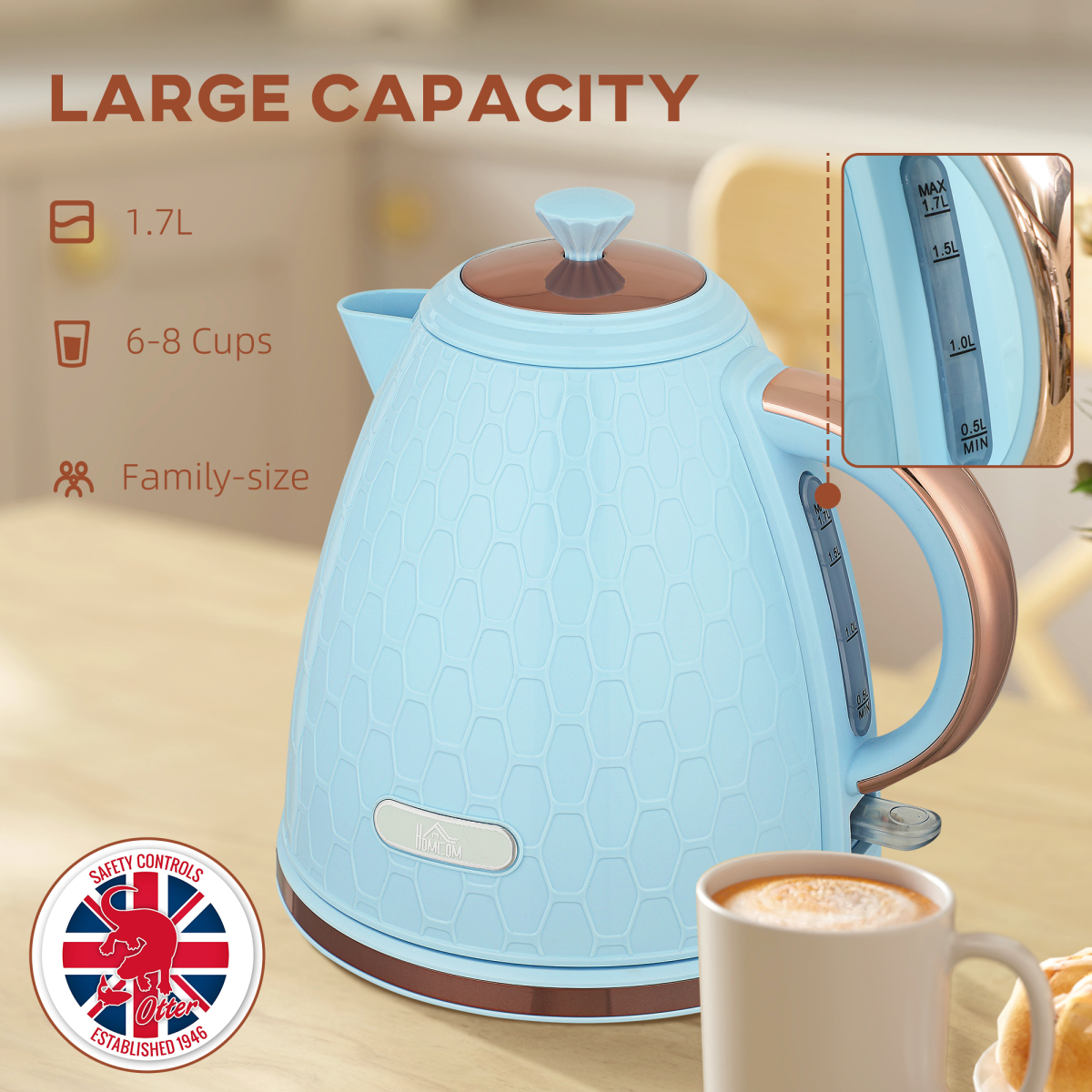 HOMCOM Electric Kettle, Fast Boil, 1.7L, 3kW, Auto Shut-off