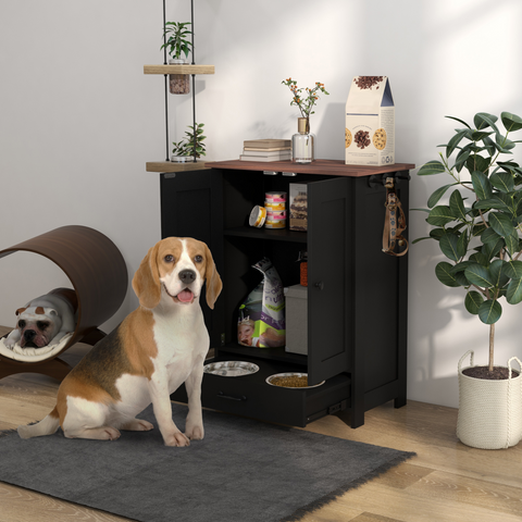 PawHut Dog Feeding Station with Storage, Pet Feeding Station with Dog Bowls