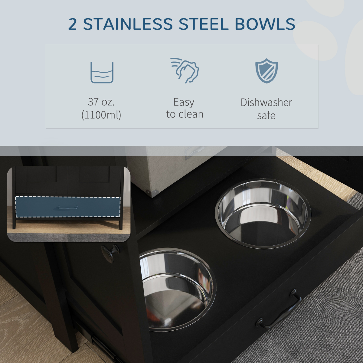 PawHut Dog Feeding Station with Storage, Pet Feeding Station with Dog Bowls