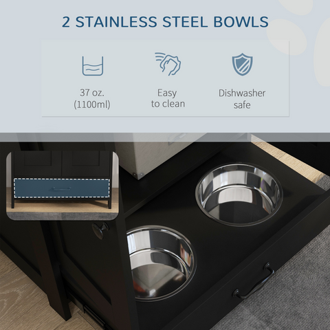 PawHut Dog Feeding Station with Storage, Pet Feeding Station with Dog Bowls