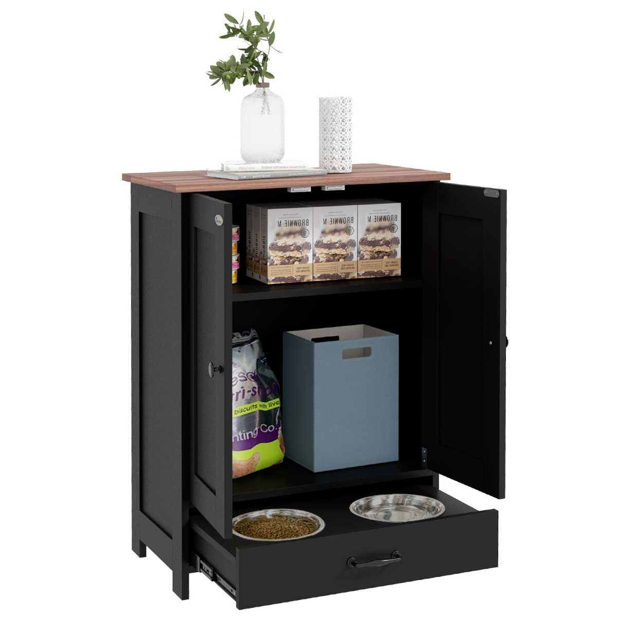 PawHut Dog Feeding Station with Storage, Pet Feeding Station with Dog Bowls