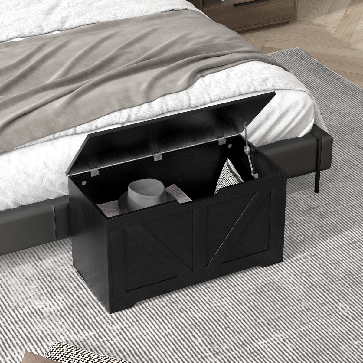 HOMCOM Storage Trunk for Living Room, with Safety Hinges