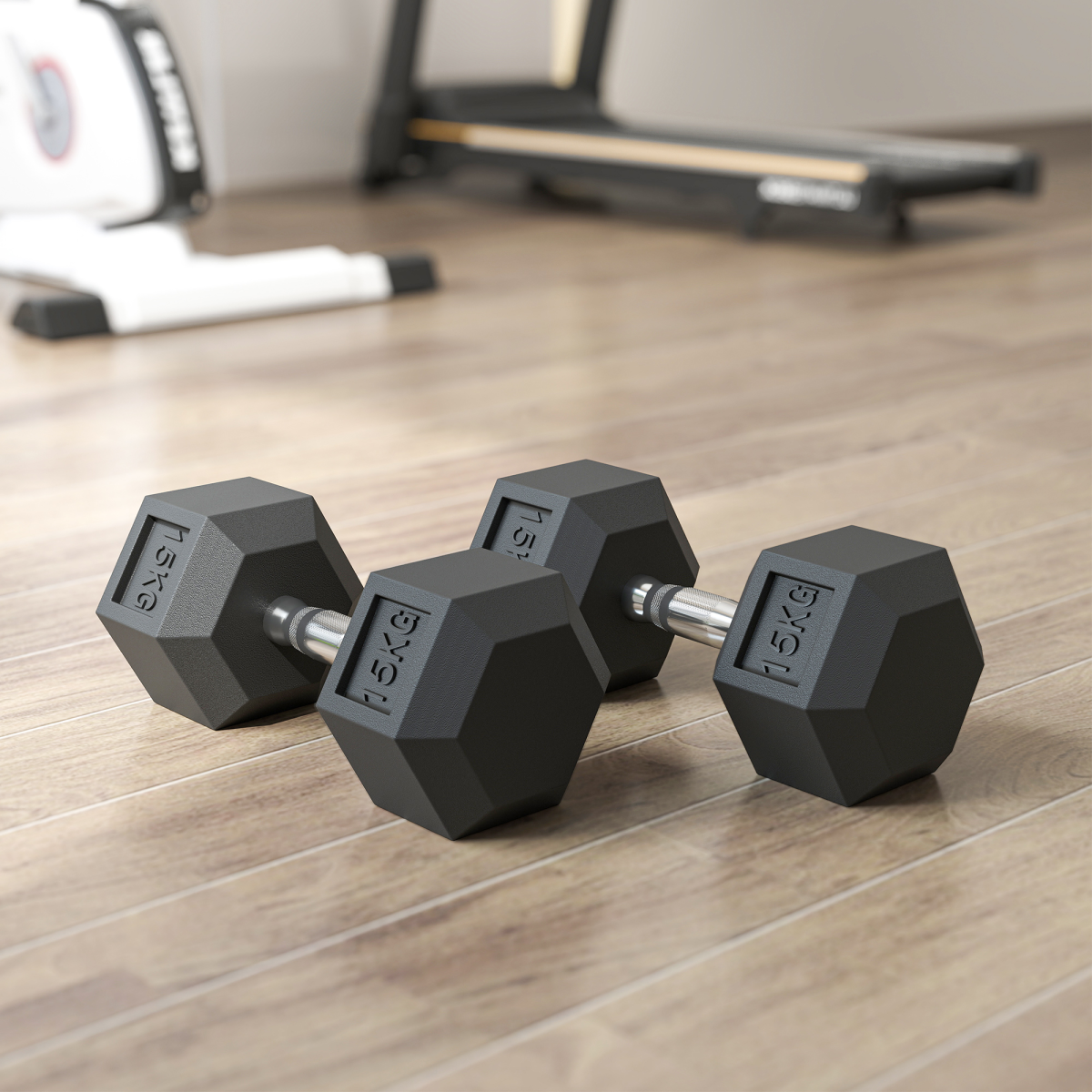 HOMCOM Rubber Hex Dumbbell Portable Hand Weights for Home Gym