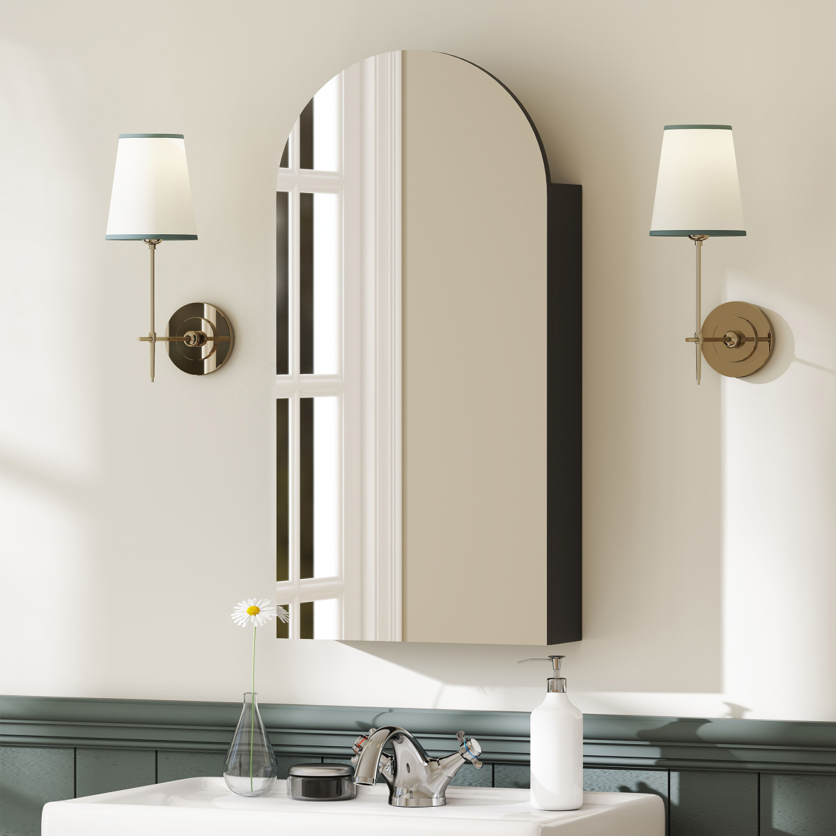 HOMCOM Bathroom Mirror Cabinet with Adjustable Glass Shelves
