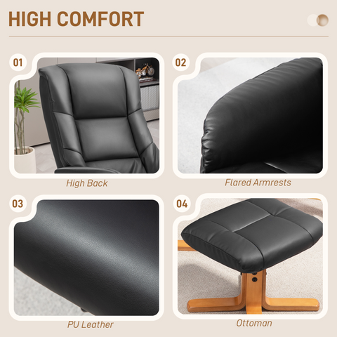 HOMCOM Recliner Armchair with Wood Base, Upholstered Reclining Chair