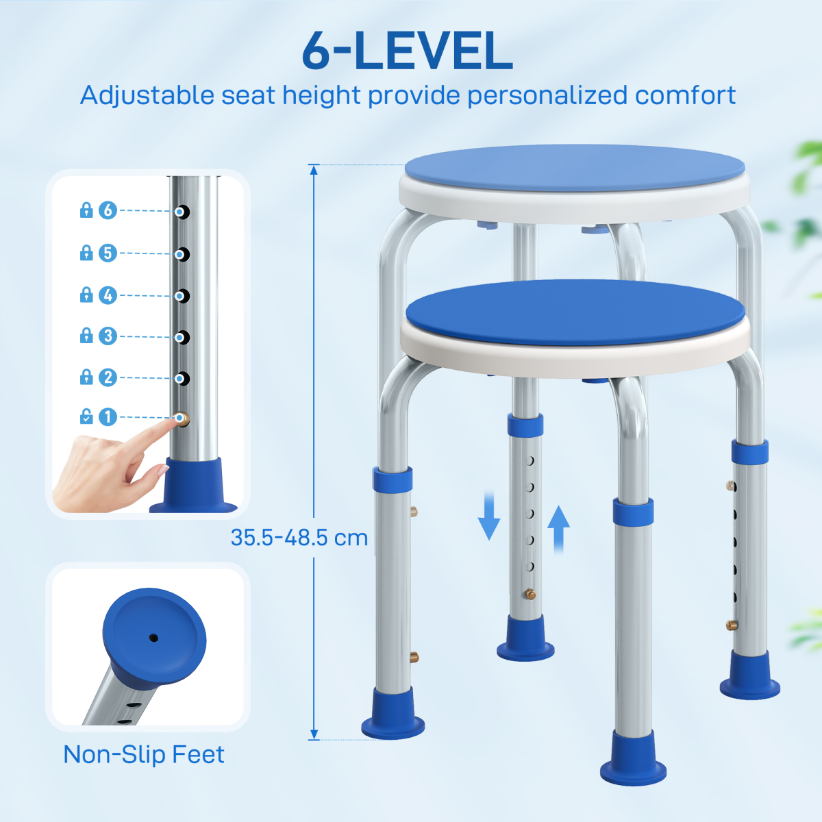 HOMCOM 360 Degree Swivel Shower Stool with Non-Slip Feet for Disabled