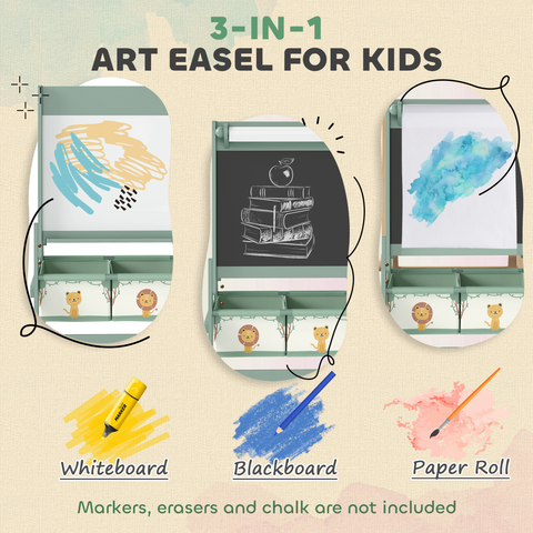 AIYAPLAY Kids Easel, Double-Sided Art Easel with Paper Roll