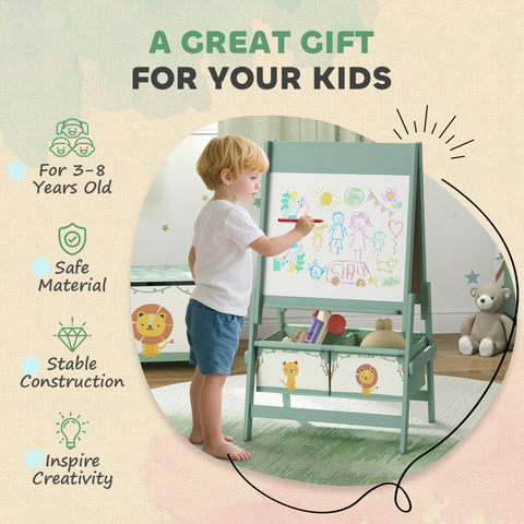 AIYAPLAY Kids Easel, Double-Sided Art Easel with Paper Roll