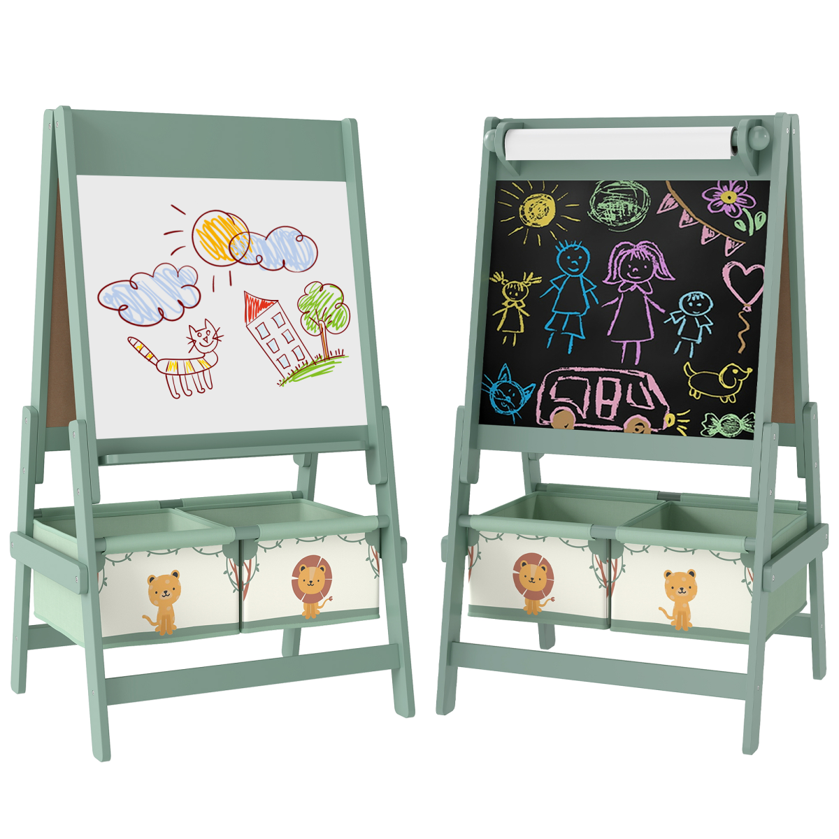 AIYAPLAY Kids Easel, Double-Sided Art Easel with Paper Roll