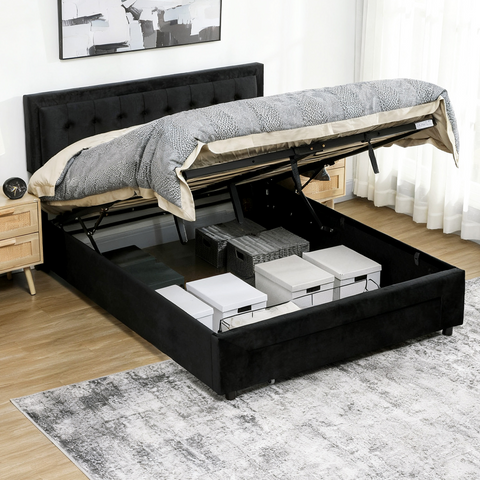HOMCOM King Size Bed Frame with Storage and Adjustable Headboard