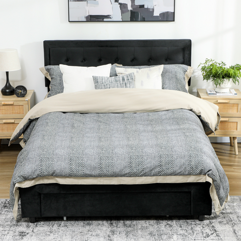 HOMCOM King Size Bed Frame with Storage and Adjustable Headboard
