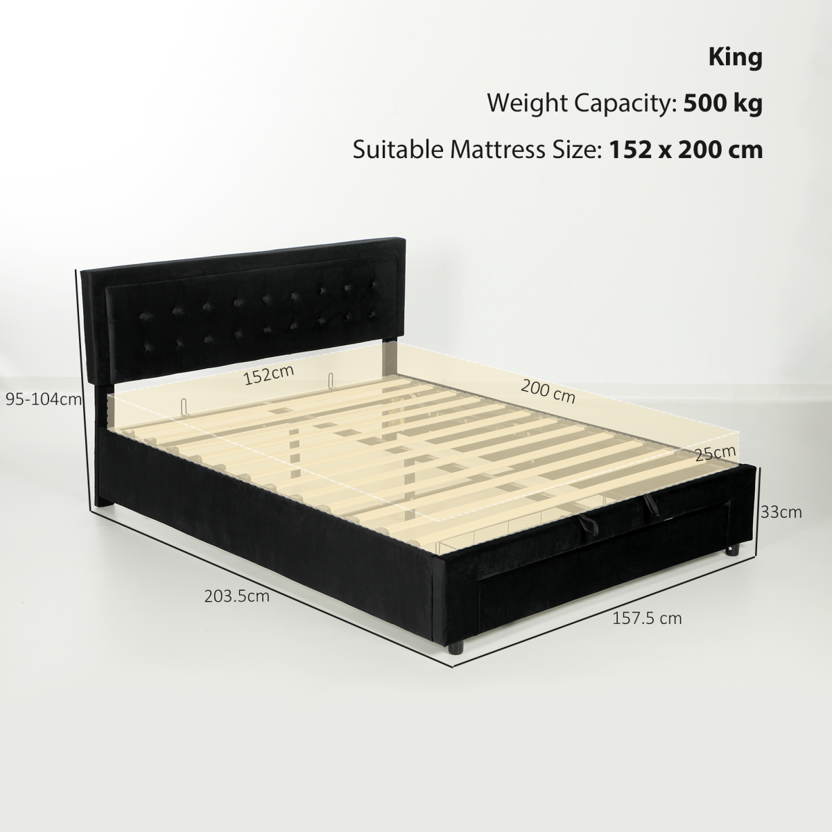 HOMCOM King Size Bed Frame with Storage and Adjustable Headboard