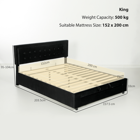 HOMCOM King Size Bed Frame with Storage and Adjustable Headboard