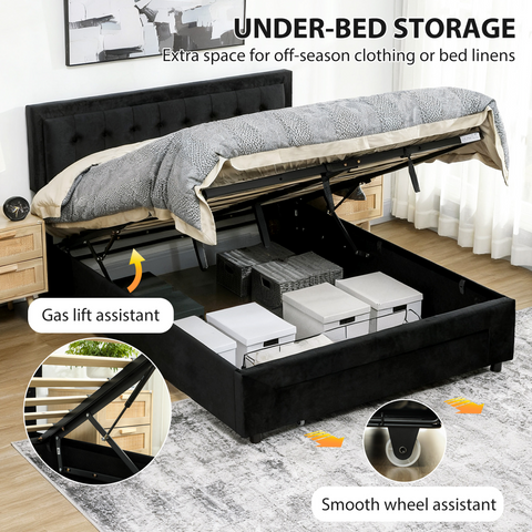 HOMCOM King Size Bed Frame with Storage and Adjustable Headboard