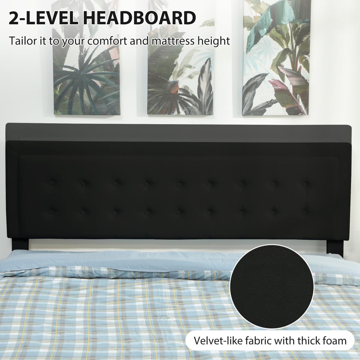 HOMCOM King Size Bed Frame with Storage and Adjustable Headboard