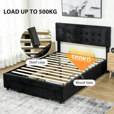 HOMCOM King Size Bed Frame with Storage and Adjustable Headboard