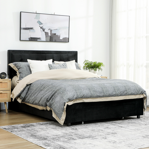 HOMCOM King Size Bed Frame with Storage and Adjustable Headboard