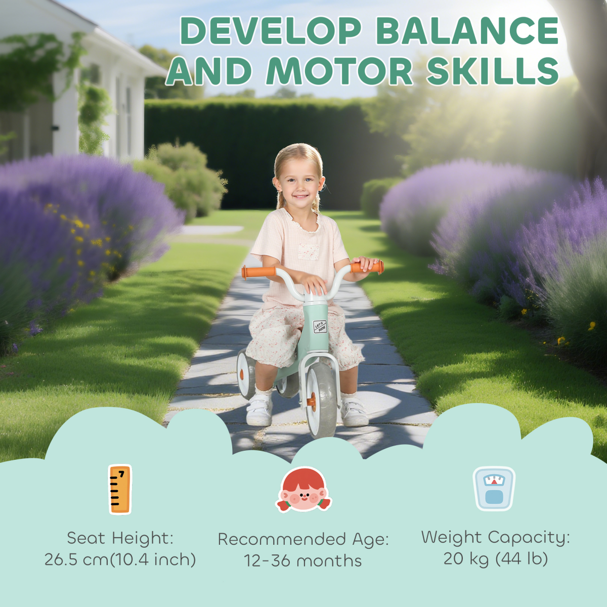AIYAPLAY Baby Balance Bike with 3 Wheels