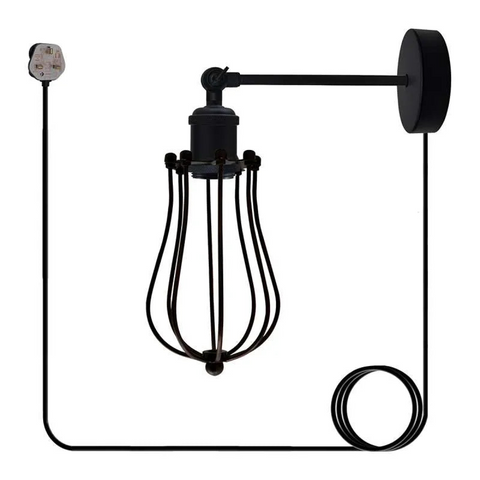 Black Vintage Industrial Light Plug in Wire cage E27 Wall Lamp~5059