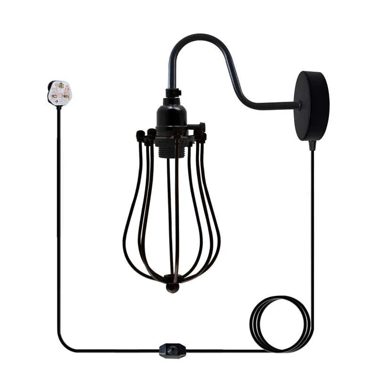 Black Vintage Industrial Light Plug in Wire cage E27 Wall Lamp~5059