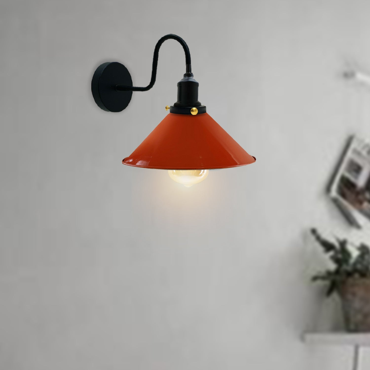 Vintage Industrial Wall Sconce – Cone Metal Shade with Bulb~3487