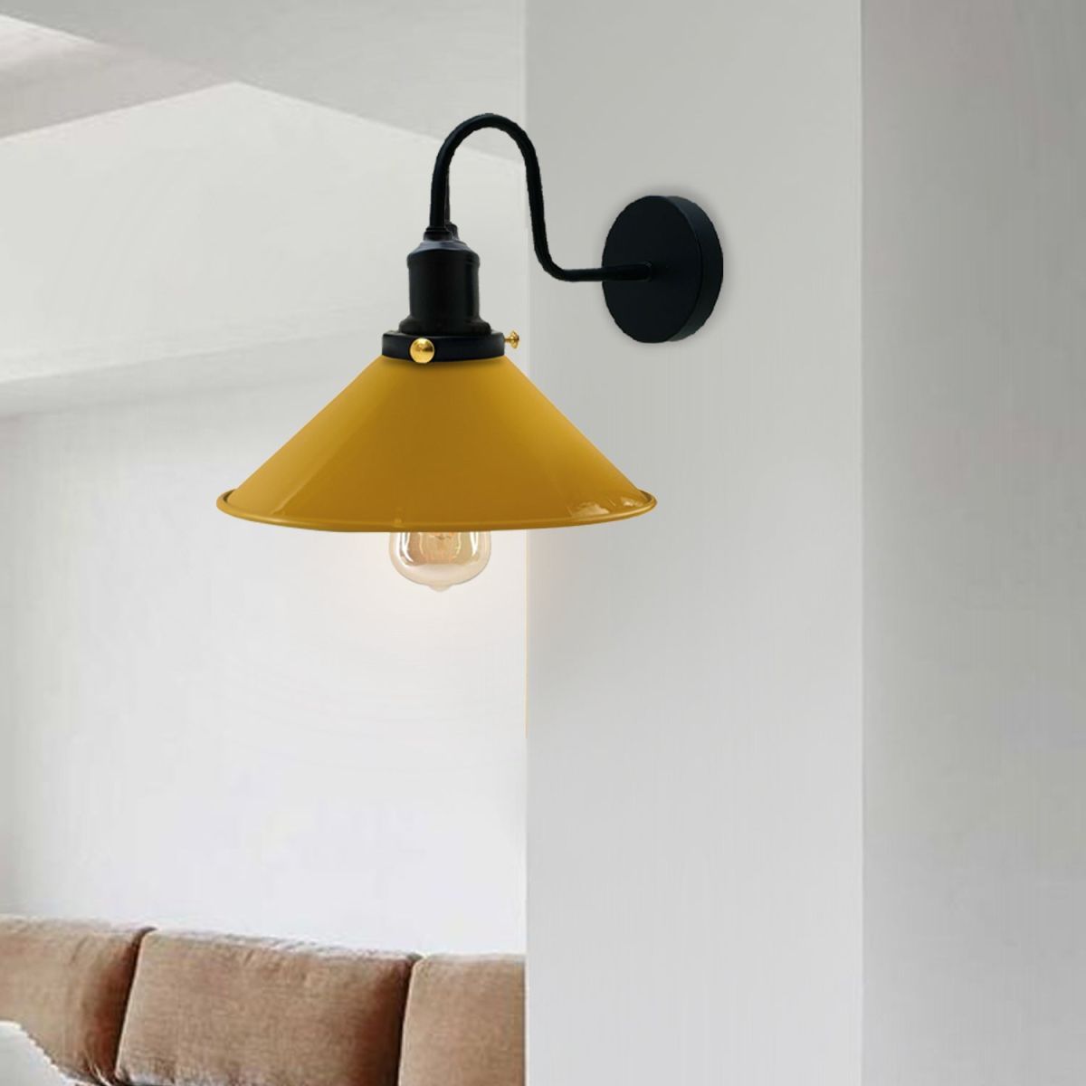 Vintage Industrial Wall Sconce – Cone Metal Shade with Bulb~3487