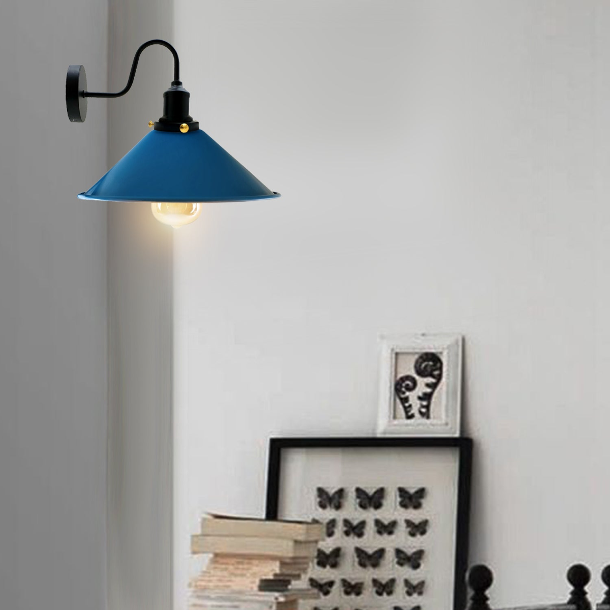 Vintage Industrial Wall Sconce – Cone Metal Shade with Bulb~3487