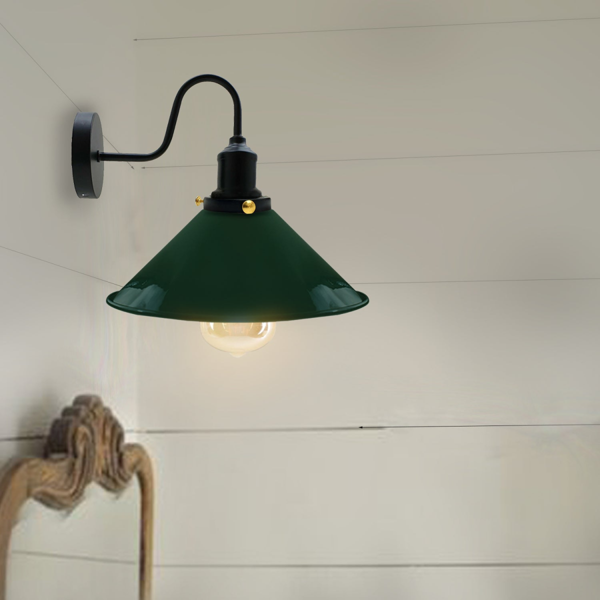 Vintage Industrial Wall Sconce – Cone Metal Shade with Bulb~3487