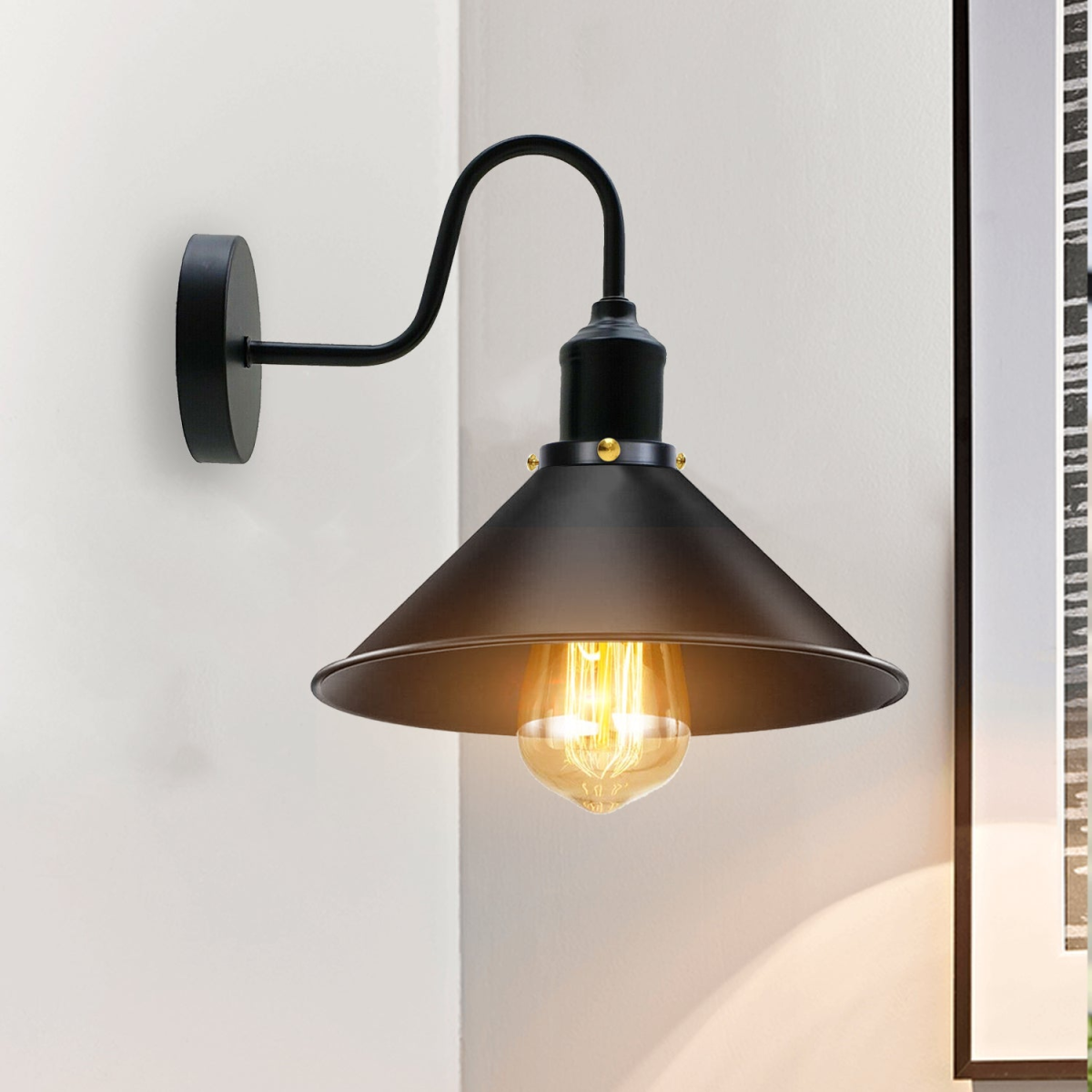 Vintage Industrial Wall Sconce – Cone Metal Shade with Bulb~3487