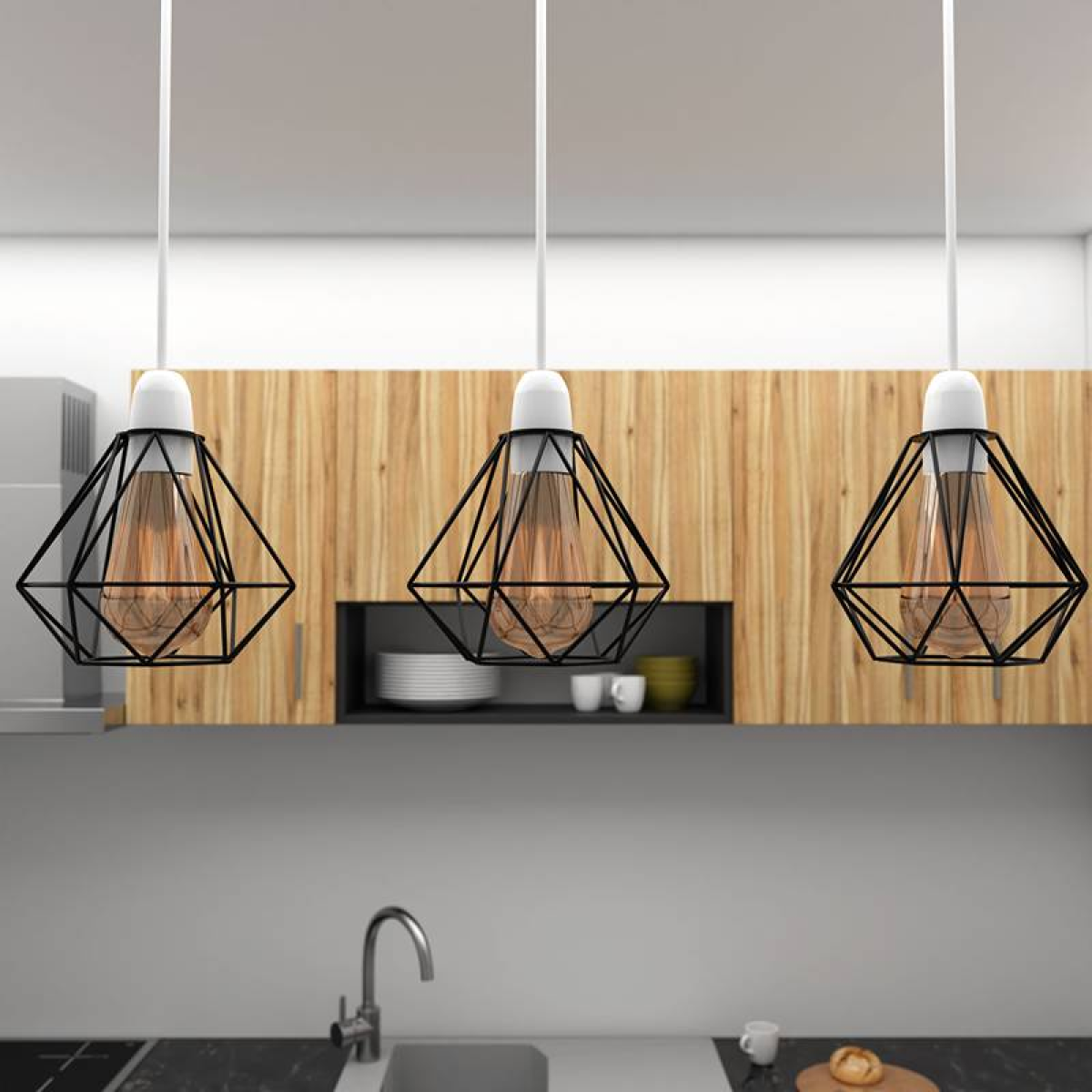 Black Diamond Metal Wire Cage Pendant E27 Ceiling Lampshade ~4768