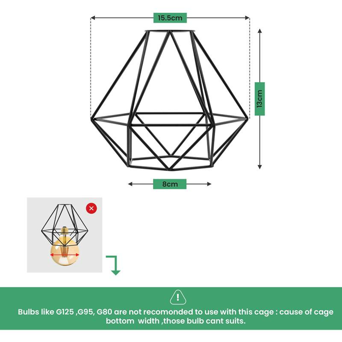 Black Diamond Metal Wire Cage Pendant E27 Ceiling Lampshade ~4768