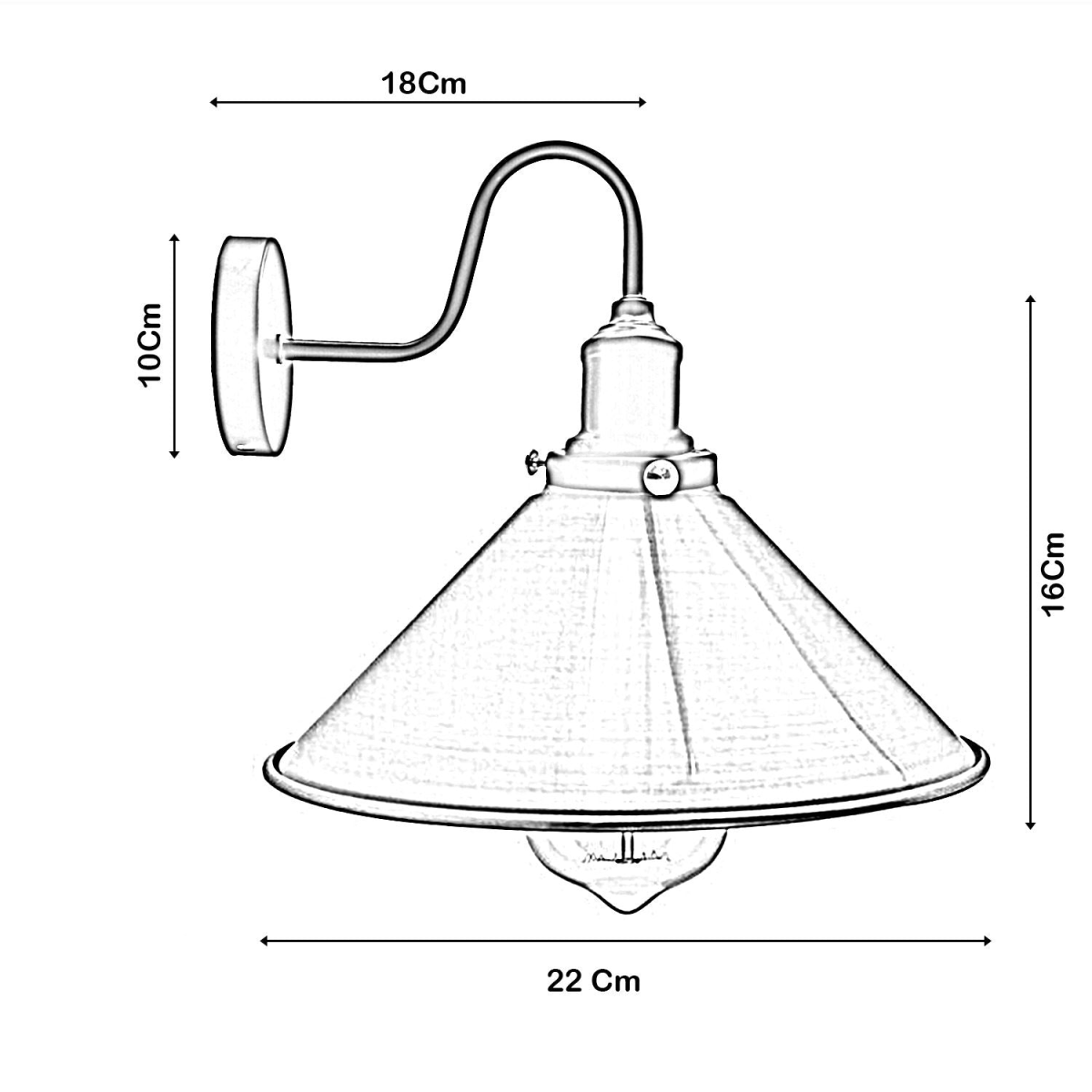 Vintage Industrial Swan Neck Wall Light Indoor Sconce Metal Cone Shape Shade~3391