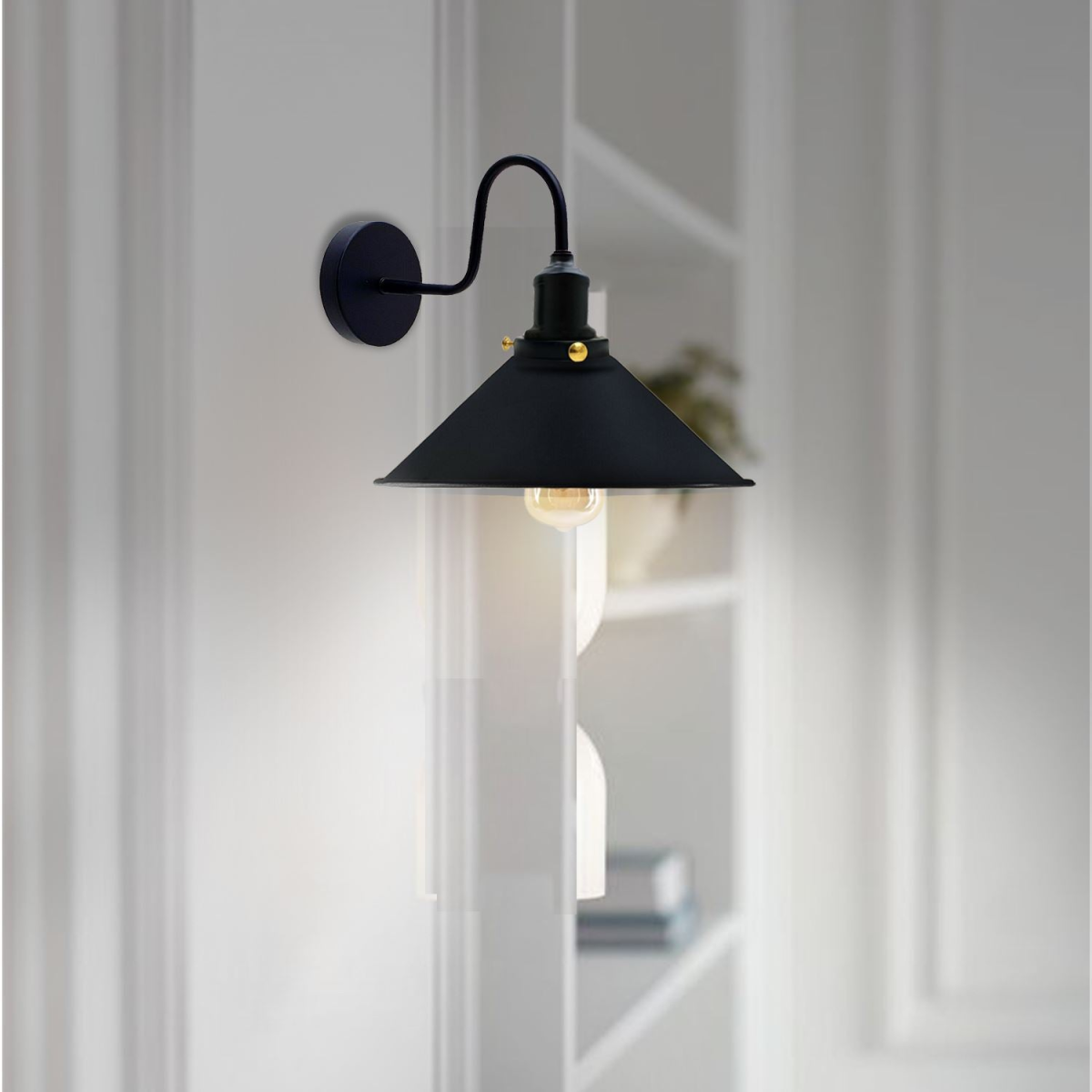 Vintage Industrial Swan Neck Wall Light Indoor Sconce Metal Cone Shape Shade~3391