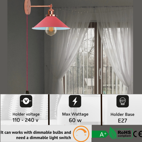 Cord plug in Wall light with Dimmer Switch ~2224