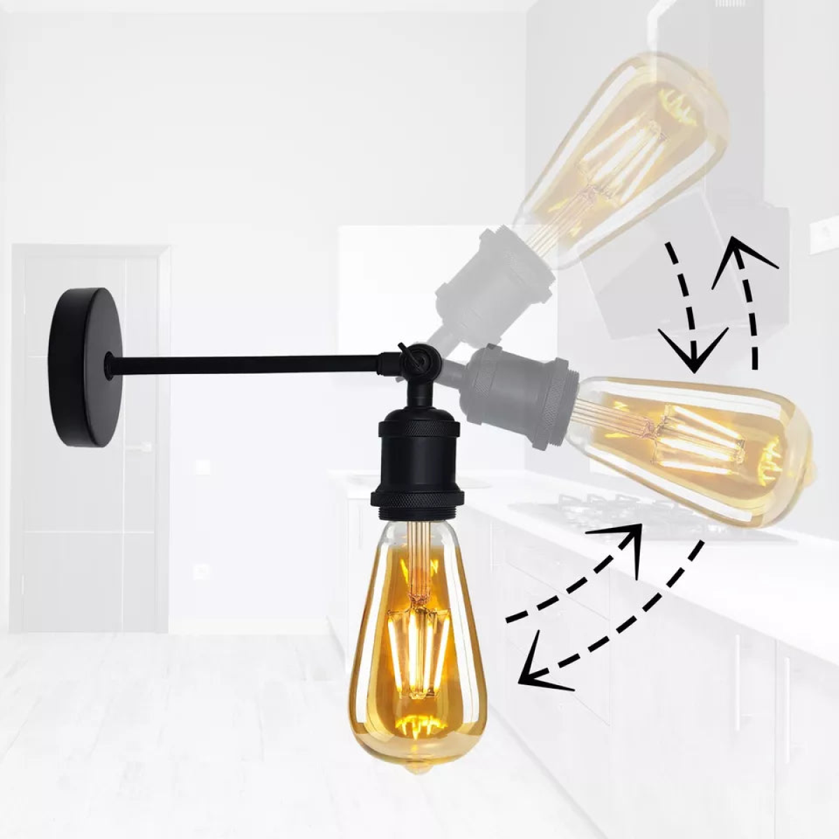 Industrial Wall Light E27 Vintage Metal Sconce with Adjustable Arm~5770