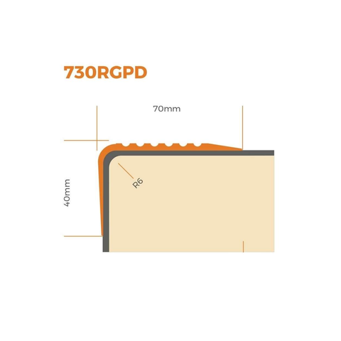 Anti Slip Stair Nosing PVC Flexible 70x40mm 730-RGPD