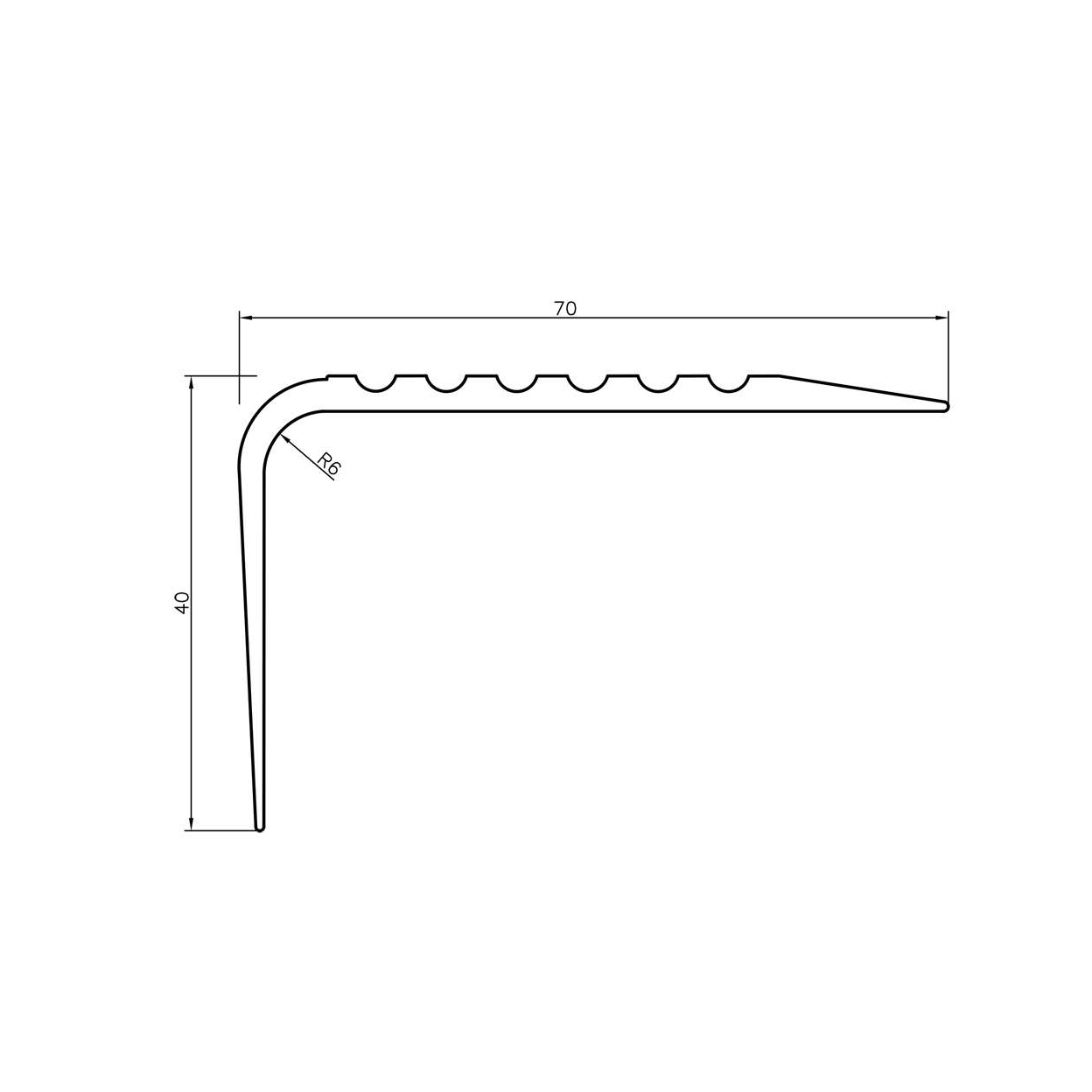 Anti Slip Stair Nosing PVC Flexible 70x40mm 730-RGPD