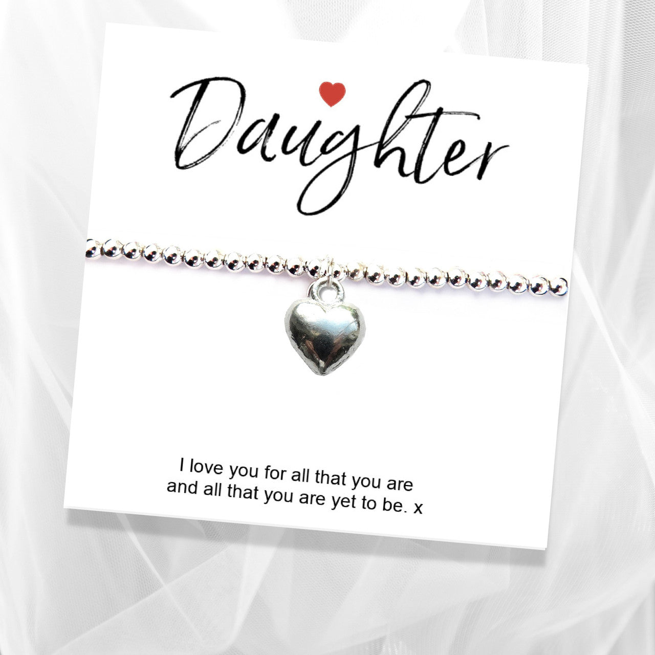 Daughter Message Card with Heart Charm Bracelet