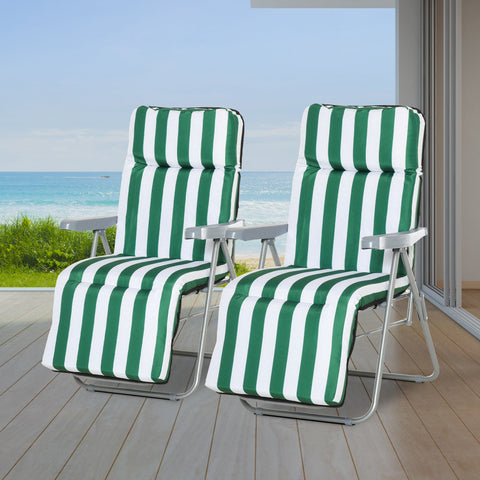 2 Outdoor Sun Recliners Loungers Folding Multi Position Relaxers Chair & Cushion