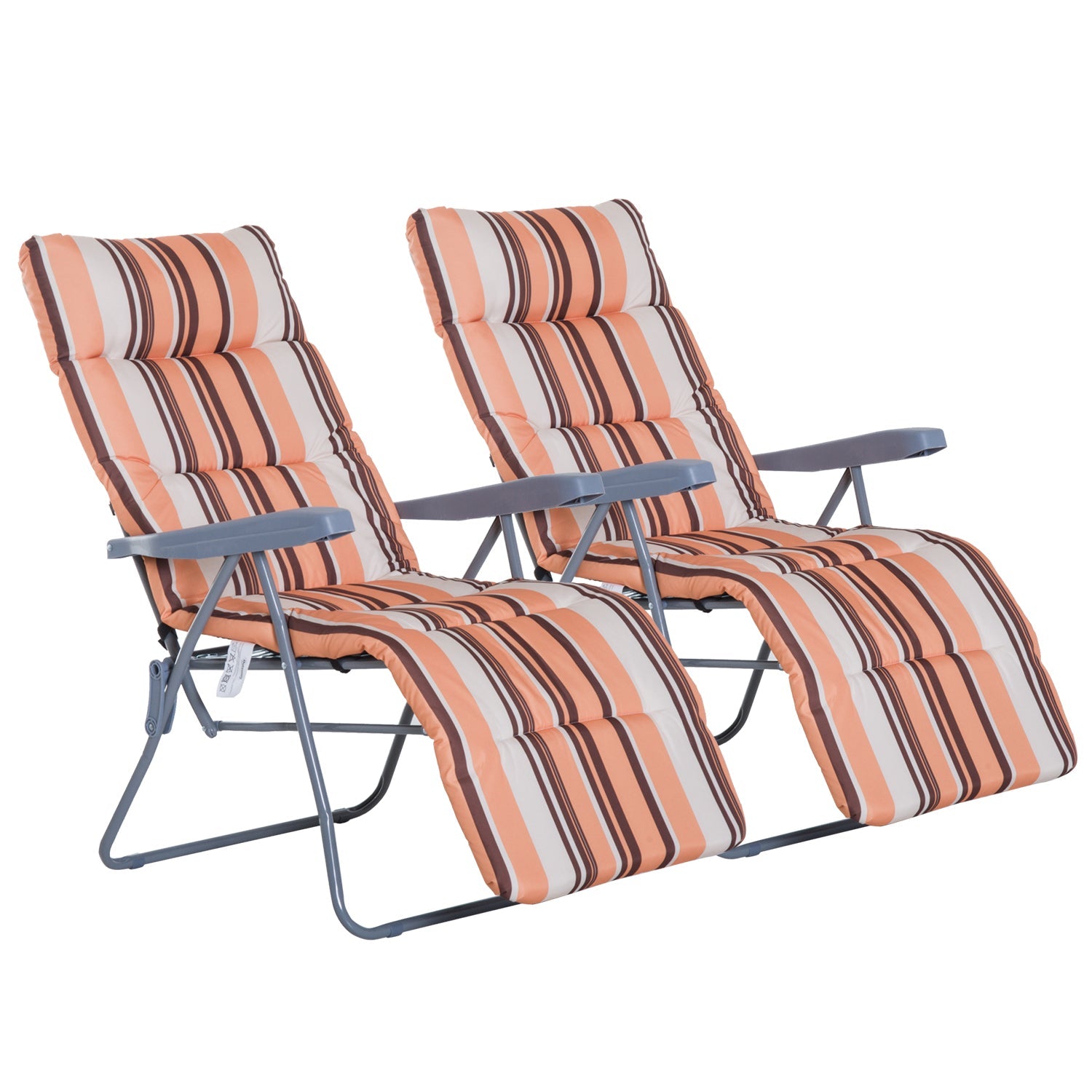 2 Outdoor Sun Recliners Loungers Folding Multi Position Relaxers Chair & Cushion