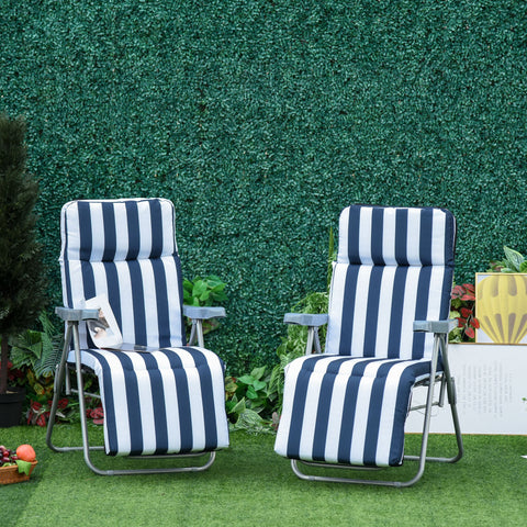 2 Outdoor Sun Recliners Loungers Folding Multi Position Relaxers Chair & Cushion
