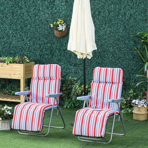 2 Outdoor Sun Recliners Loungers Folding Multi Position Relaxers Chair & Cushion