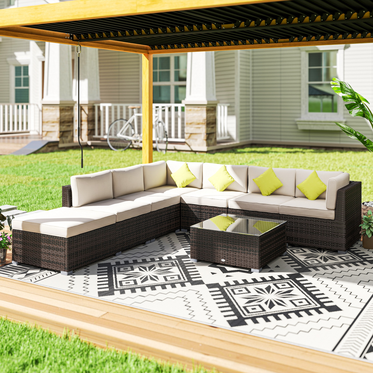 8 Pcs Rattan Sofa Set W/Cushions