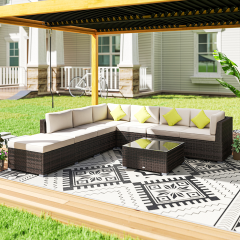 8 Pcs Rattan Sofa Set W/Cushions