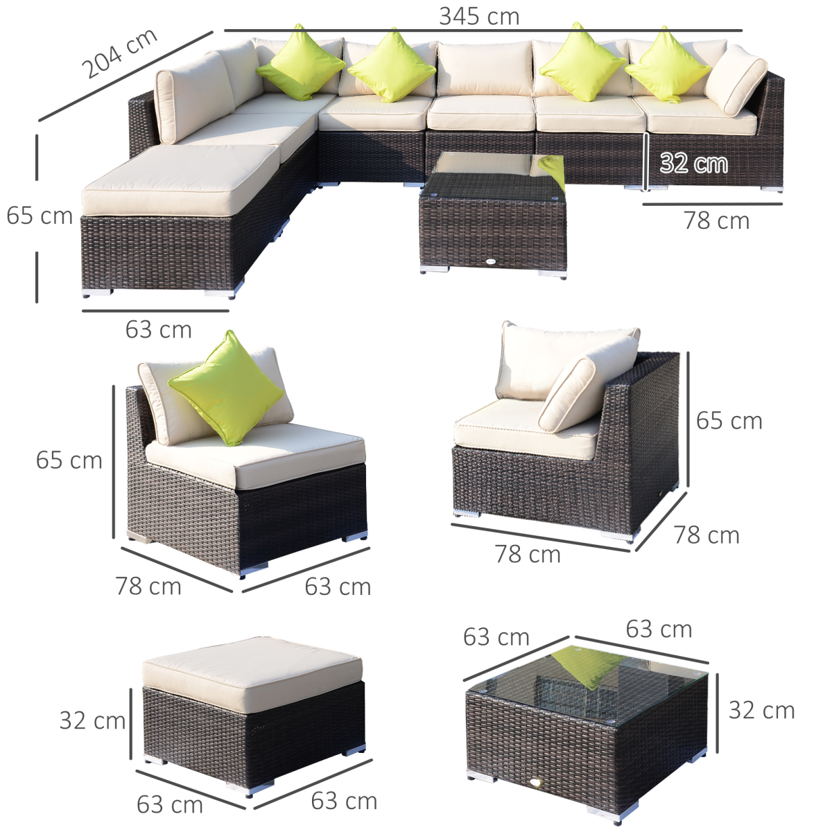 8 Pcs Rattan Sofa Set W/Cushions