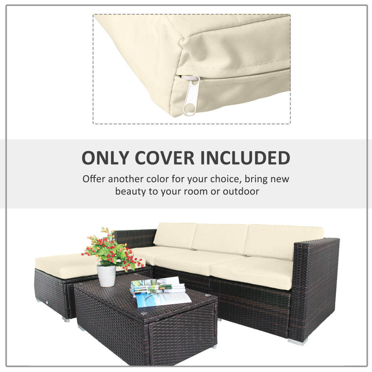 Rattan Garden Wicker Patio Furniture Cushion Cover Sofa Cover Replacement
