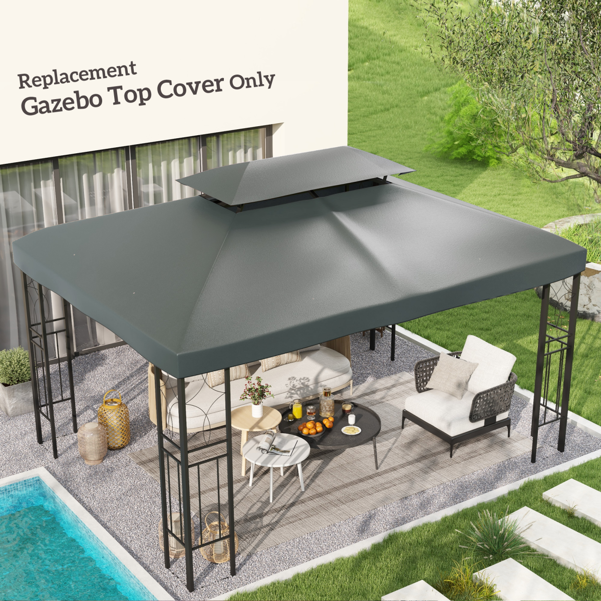 3x4m Gazebo Replacement Roof Canopy 2 Tier Top UV Cover Sun Awning Shelters