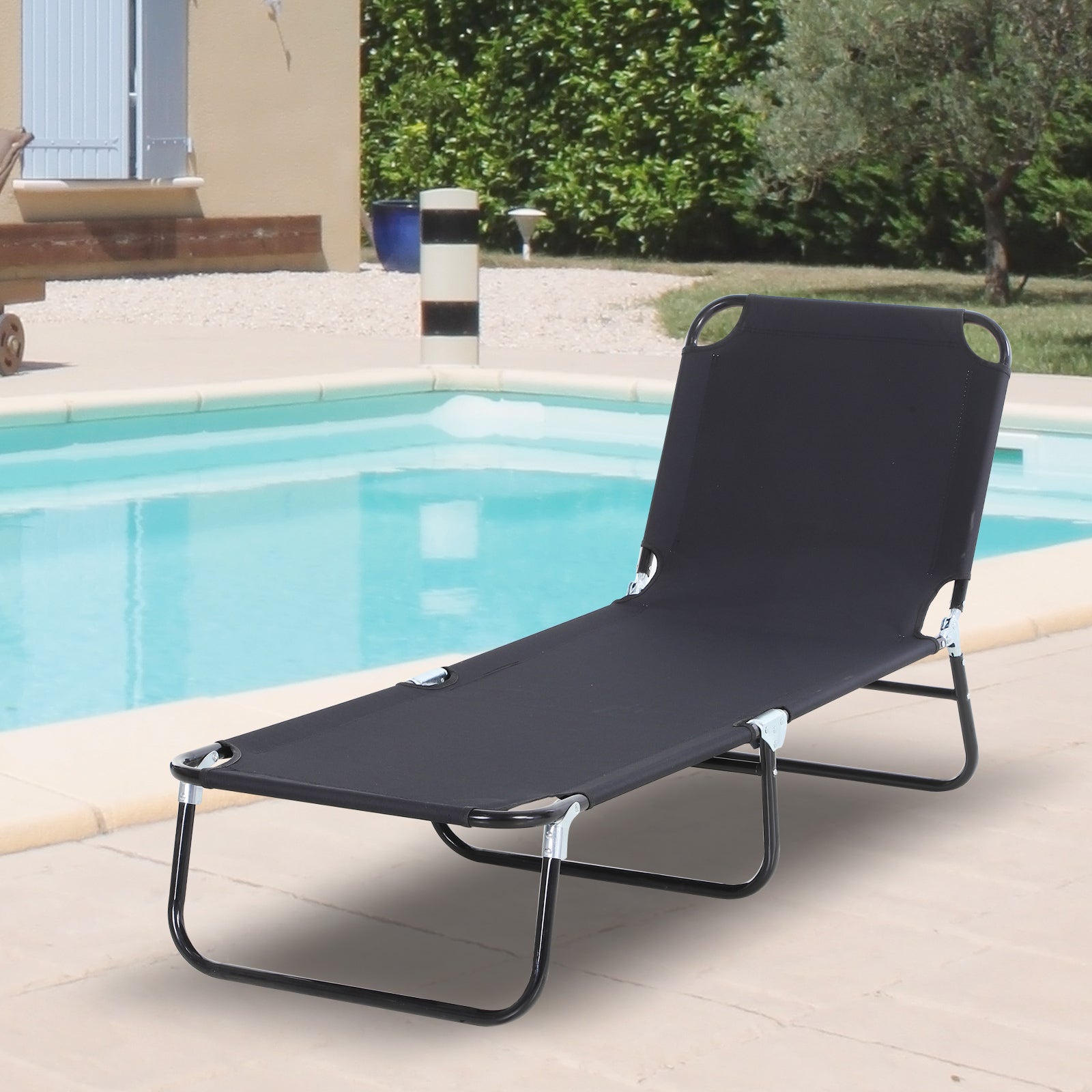 Portable Folding Sun Lounger 4-Position Adjustable Backrest Relaxer Recliner